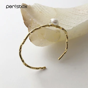 

Peri'sbox Gold Irregular Chain Genuine Freshwater Pearl Bangle Large Geometric Pearl Bangles for Women Simple Jewelry Designer