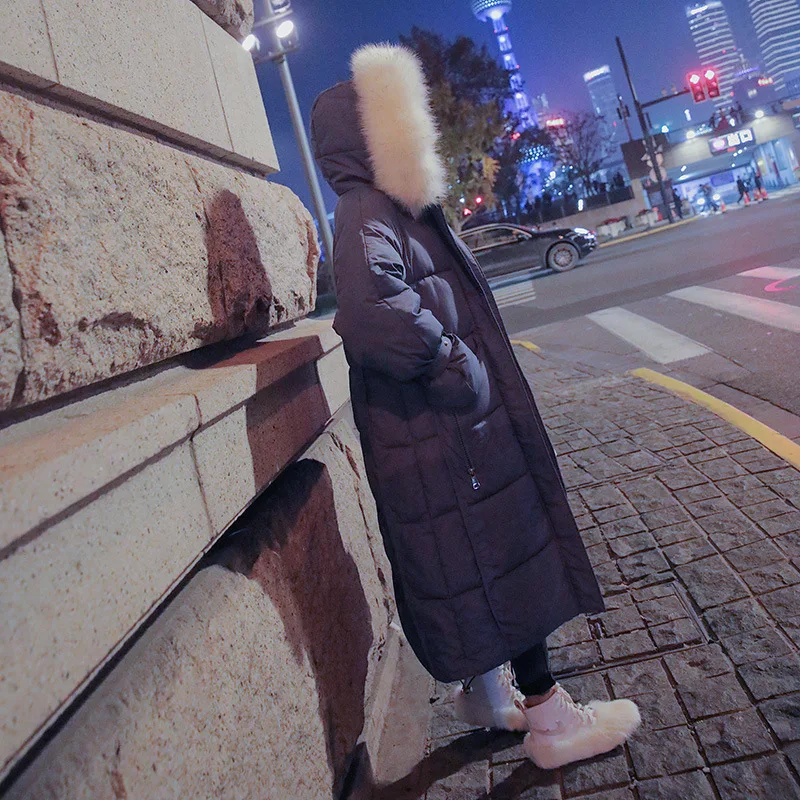 

2019 Winter New Style Korean-style Long Loose-Fit Slimming Thickening Large Fur Collar down Jacket Cotton-padded Clothes Women's