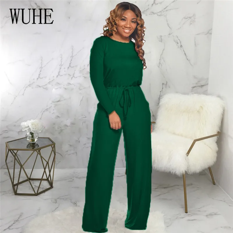 

WUHE Autumn Elegant Black Jumpsuit for Women Long Sleeve High Waist Wide Leg Romper Solid Color Office Lady Playsuit Overalls