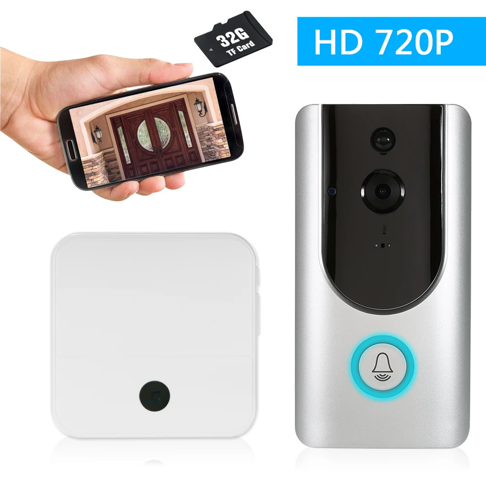 

HD 720P WiFi Smart Wireless Security Doorbell Smart Visual Intercom Recording Video Door Phone+TF Card+Wireless Doorbell Chime