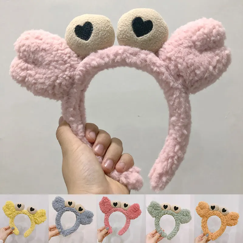 pearl hair clip Cute Cartoon Crab Headband Women Furry Animals Head Hoop Plush Hair Hoop Wash Face Makeup Hair Bands Female Hair Accessories hair bows for women