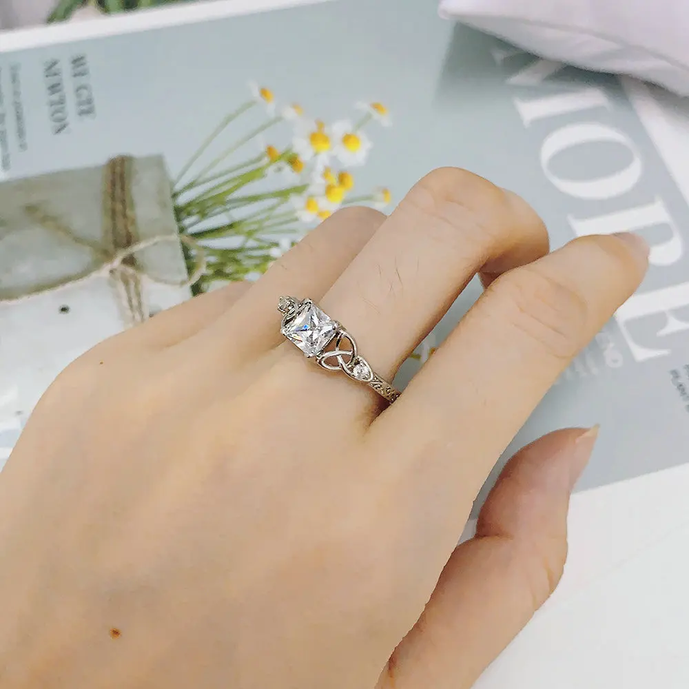 Wedding Engagement Rings For Women Delicate Hollow 4 Claws Zircon White Gold Color Party Gifts Fashion Jewelry DZR022 | Украшения и