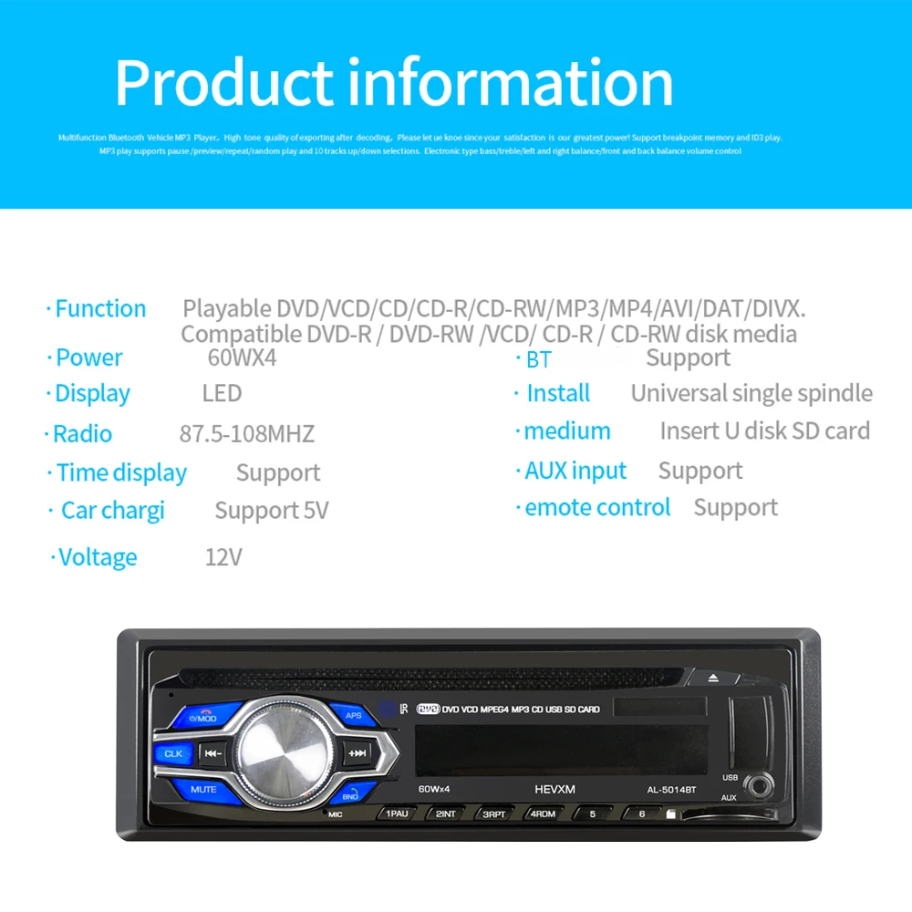 Одиночный Din 12V автомобильный DVD CD плеер автомобиль MP3 стерео автомобиль Handfree Авторадио BT аудио радио 5014 автомобильный Стайлинг беспроводной