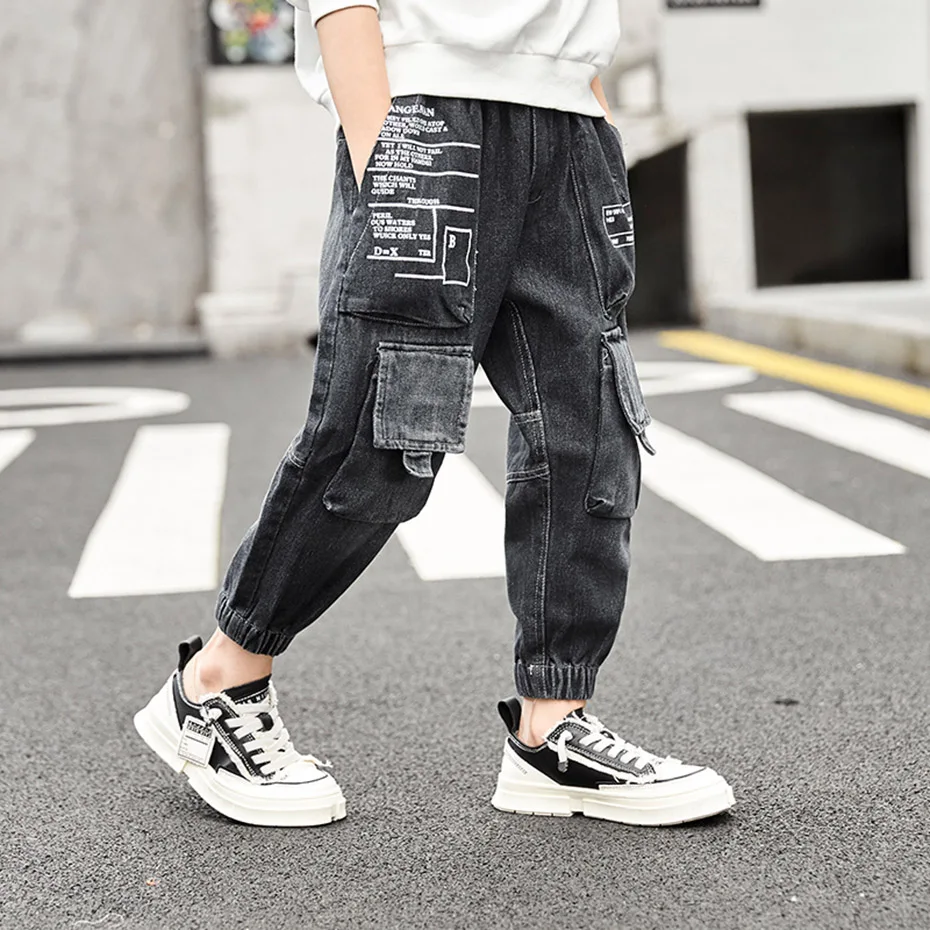 Boys Jeans Fashion Letter Print Boy Jeans Kids Patchwork Denim Trousers For Children Winter Children's Fashion Jeans For Boy