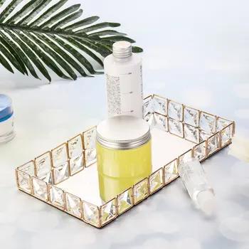 

Necklace Tray-Mirror Storage-Tray Jewelry Glass Metal Storage Tray Gold Decorative-Plate Storage-Tray Baskets-Box Dessert-Plate