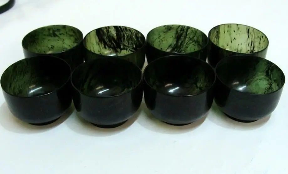 Chinese natural dark green jade bowl 6