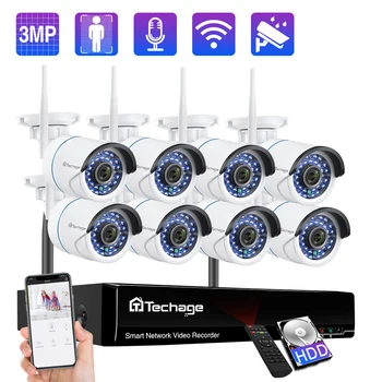 

Techage 8CH 3MP Wireless NVR Security Surveillance System Wifi Camera Audio Record Motion Detection Outdoor IP Cameras CCTV kit
