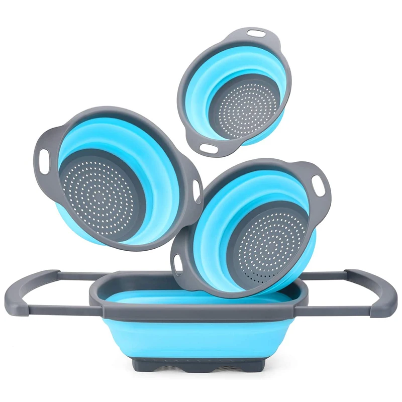 

Silicone Folding Colander Drain Basket Colander Storage Baskets BPA-free Mesh Strainer Fruit and Vegetable Basket Kitchen Tools