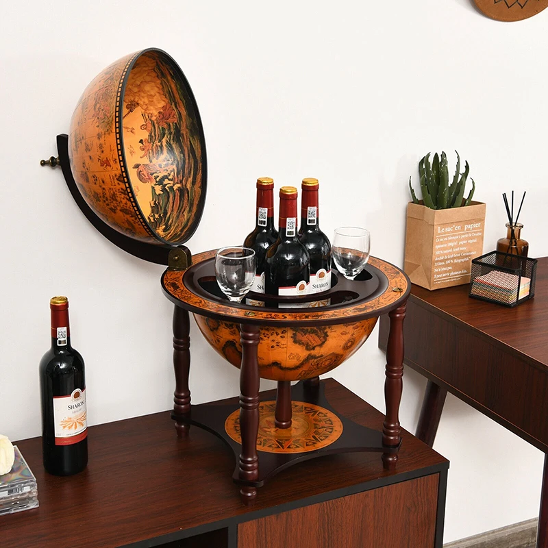 

23 Inch Retro Delicate Appearance Globe Wine Bar Stand Durable Premium MDF Inner Painting Surface Living Room Bar Wine Cabinets