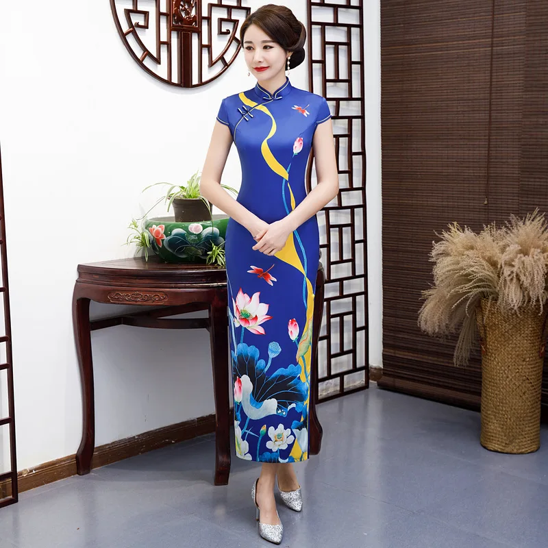 Платье в китайском стиле, женское платье cheongsam xlосень, новинка, китайский стиль, тонкий китайский Банкетный стиль, подиум, длинное платье Ципао - Цвет: picture color
