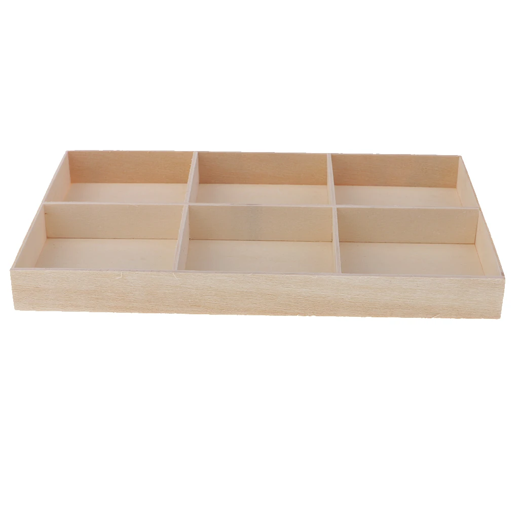 Multi-functional Vintage Wooden Storage Divider Box Drawer Desk Organizer Tray for Crafts, Flowers, Plants, Jewelry (6 Grid)