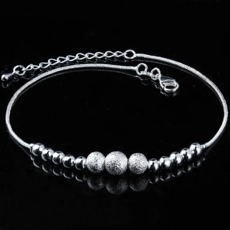 

New Single Line Snake Bone Chain Anklet Fashion 925 Silver Frosted Round Bead Anklet, Designed for Women's Jewelry Gifts J024