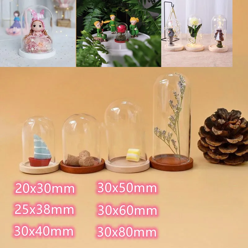 15/18pcs Mini Glass Dome Cloche With Wooden Base Jar Display Stand Terrarium Bottle Display Flower Home Decor Dust Cover Box 2