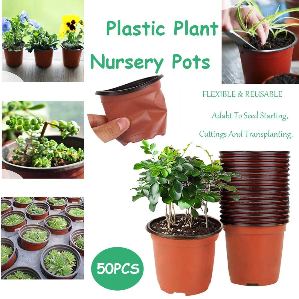 New 50Pcs Plastic Nursery Pot Seedlings Flower Plant Container Garden Seed Lot 