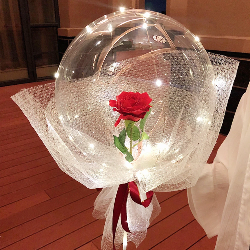 

14inch Luminous Led Balloon With Rose Inside Decoration Latex Balloon Christmas Birthday Wedding Engagement Party Decor Supplies