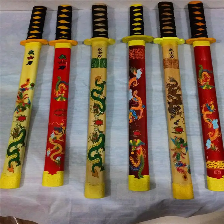 

Yiwu Wooden Toy Sword Japan Samurai Sword Wood Sword Dragon Red Dragon Mixed