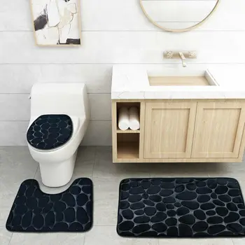

3PCS Set Bath Mat Rug Non Slip Push Bathroom Toilet Seat Lid Cover