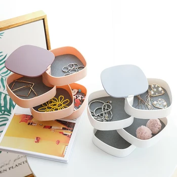 

Women Jewelry Storage Box New Design Fashion Rotatable Jewelry Accessory Storage Tray with Lid Birthday Gift