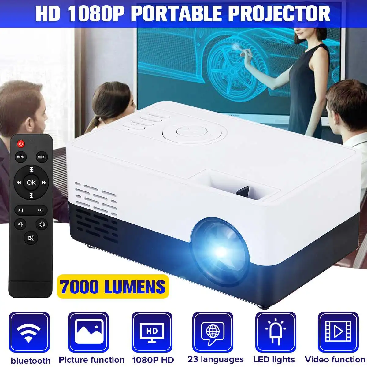 

Mini Projector LED Projector 7000LM Audio HDMI USB Mini LED Projector LCD bluetooth Home Theater Video Media Player AV USB SD
