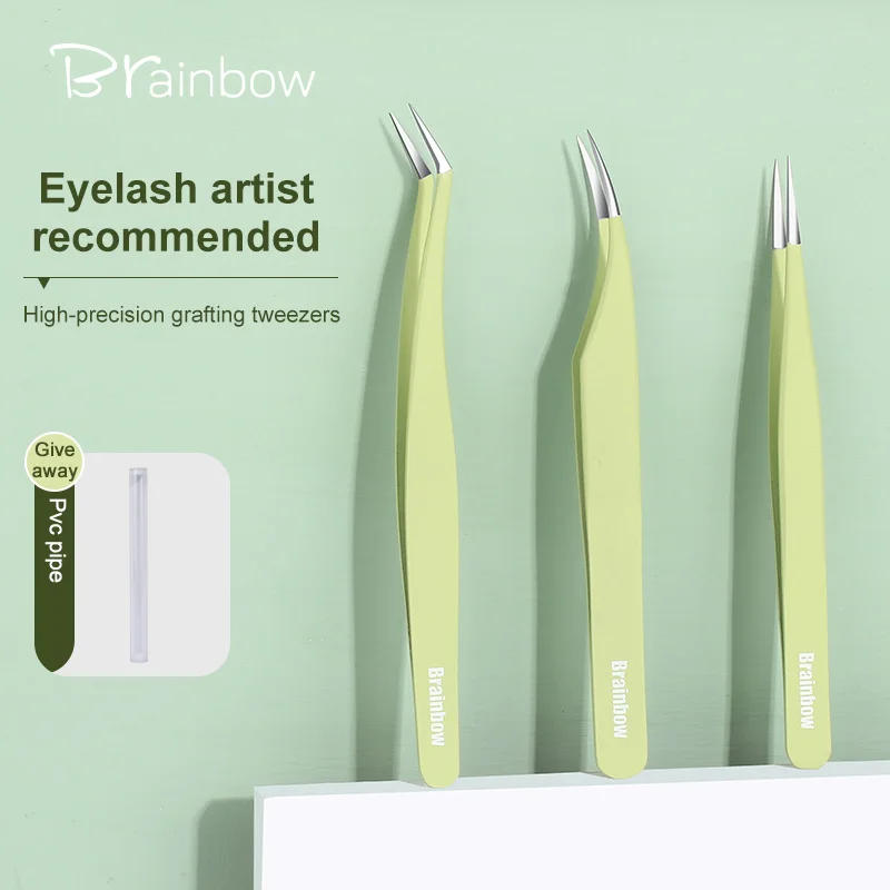 Brainbow 3 Pcs Eyelashes Tweezers Stainless Steel Superhard Tweezers High Precision Anti-static Tweezers For Eyelash Extensions