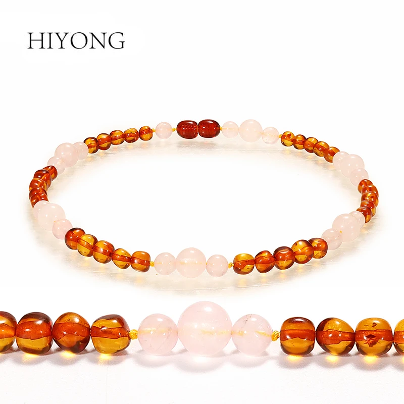 

5Cognac-3Quartz Adult Natural Baltic Amber Teething Necklace for Baby Natural Bead Baltic Amber Beads Necklace Bracelet Handmade