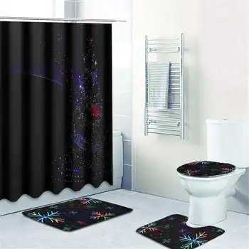 

4PCS/Set Shower Curtain Sets Waterproof Christmas Pattern Curtain Waterproof Fine villi Toilet Decor Cover Mat Non-Slip Rug Set