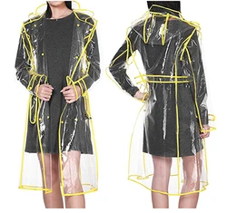 Ultra - Clear Hooded Raincoat with Belt - Unisex Fashionable Waterproof Jacket - L (Yellow)