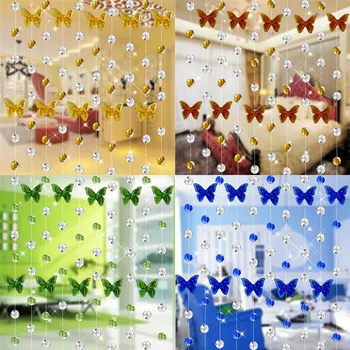 

Crystal Glass Butterfly Bead Curtain Strip String Living Room Bedroom Window Door Divider Wedding Decor Valance Home Decoration