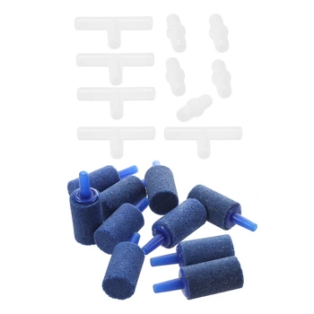 

10PCS Aquarium Air Tube Tubing Connectors Filters & 10Pcs Blue Fish Tank Cylinder Aquarium Bubble Air Stones 15Mmx25Mm
