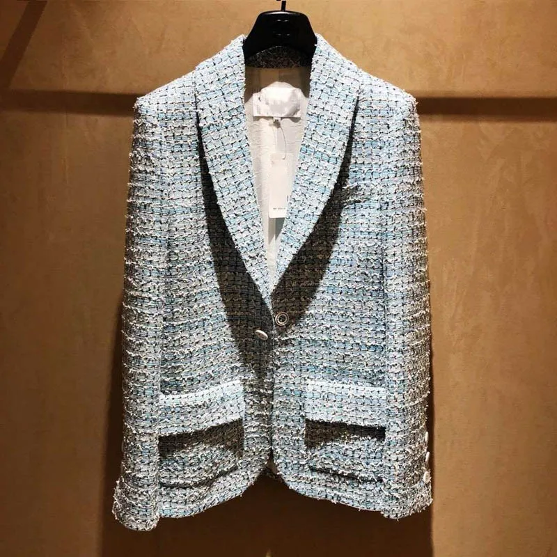 2019-Spring-Womens-Blaze-Tweed-Blue-Plaid-Slim-Tailoring-Professional-Woman-Thin-Coat-High-end-Silk_conew1