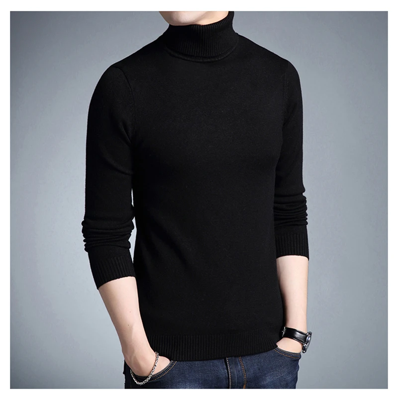 TFETTERS 2021 Slim Thickened Men's Base Coat Turtleneck Sweater Men Sweater Black Sweater Knitwear Long Sleeve Slim Sweaters