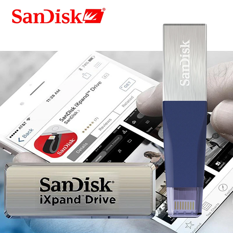 Флеш-накопитель sandisk iXPAND USB 3,0 OTG 32 Гб 64 ГБ, флеш-накопитель Lightning на металлическую ручку 128 ГБ, u-диск для iPhone, iPad, iPod, карта памяти