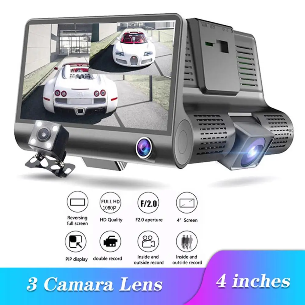 

4.0'' Three Lens DVR Car DVRs 1080P Full HD Video Recorder Registrar Night Vision G-Sensor Auto Mirror Registrar Car Dash Cam