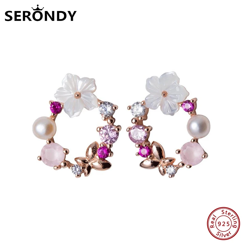 

SERONDY Wreath Pearl Crystal 925 Silver Earrings For Women Unusual Jewelry Drop Earrings Undefined 2020 New Hit Female ED10895