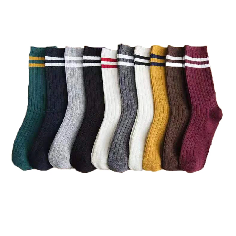 Japanese Loose Socks High School Girls Harajuku Socks Solid Colors Needles Knitting Striped Cotton Socks Women yellow blue black