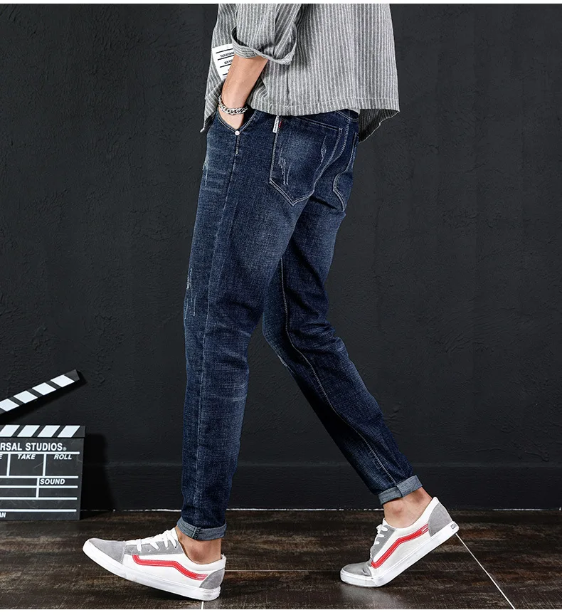 Осень стиль Мужские джинсы корейский стиль тренд Slim Fit Мужские брюки молодежные модные повседневные Эластичные Обтягивающие Брюки