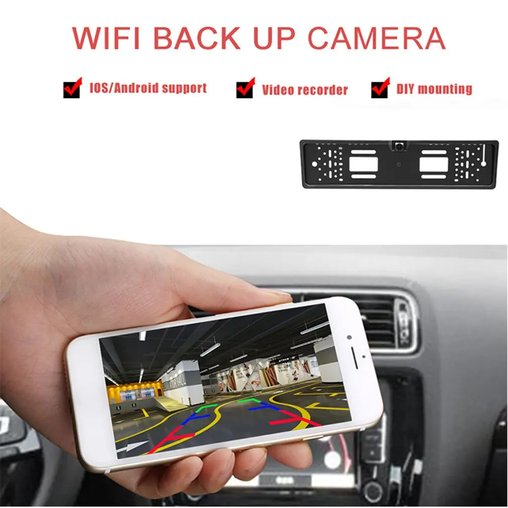 EU License Plate Wireless Wifi Rear View Camera For IOS and Android Night Vision Wireless Rear View Camera Car Cam