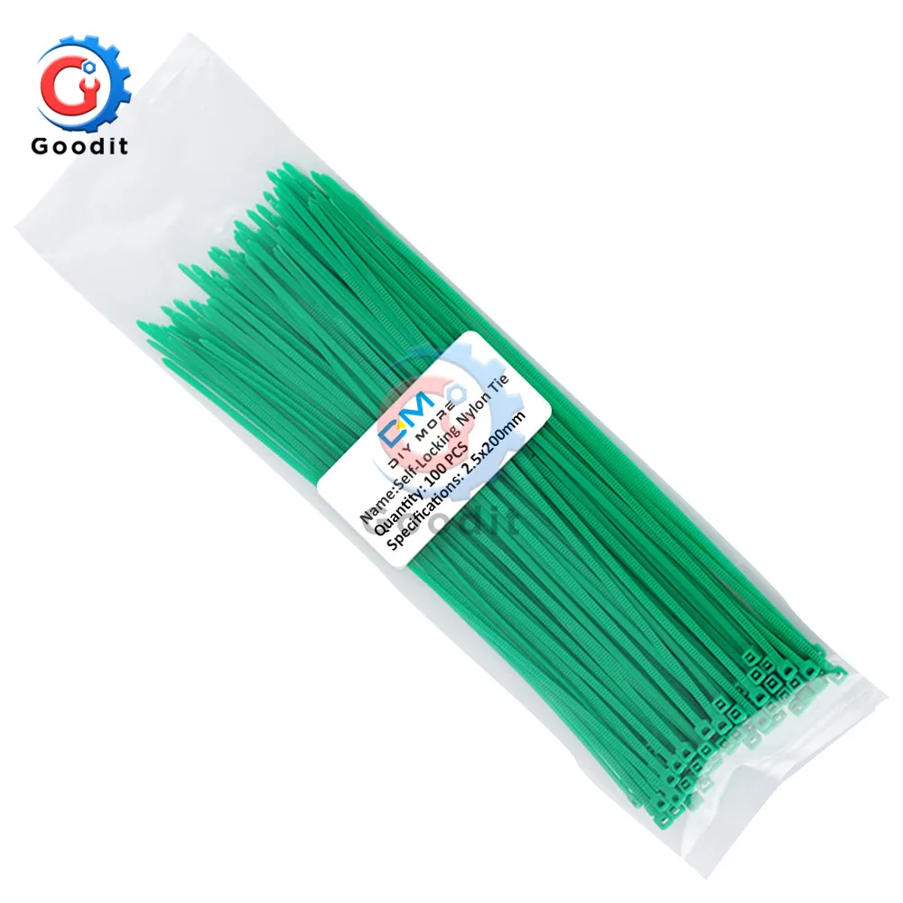 100 шт 200 мм самоблокирующиеся Нейлоновые кабельные стяжки 8 дюймов 12 цветов пластиковые стяжки на молнии, проволочные стяжки, ремни, органайзер, скрепляющий кабель - Цвет: Green