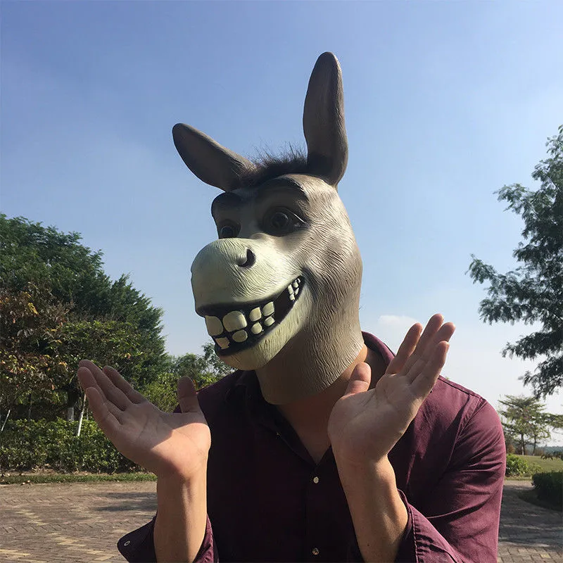 

Hot Funny Adults Creepy Funny Donkey Horse Head Mask Latex Halloween Animal Cosplay Zoo Props Party Festival Costume Ball Mask