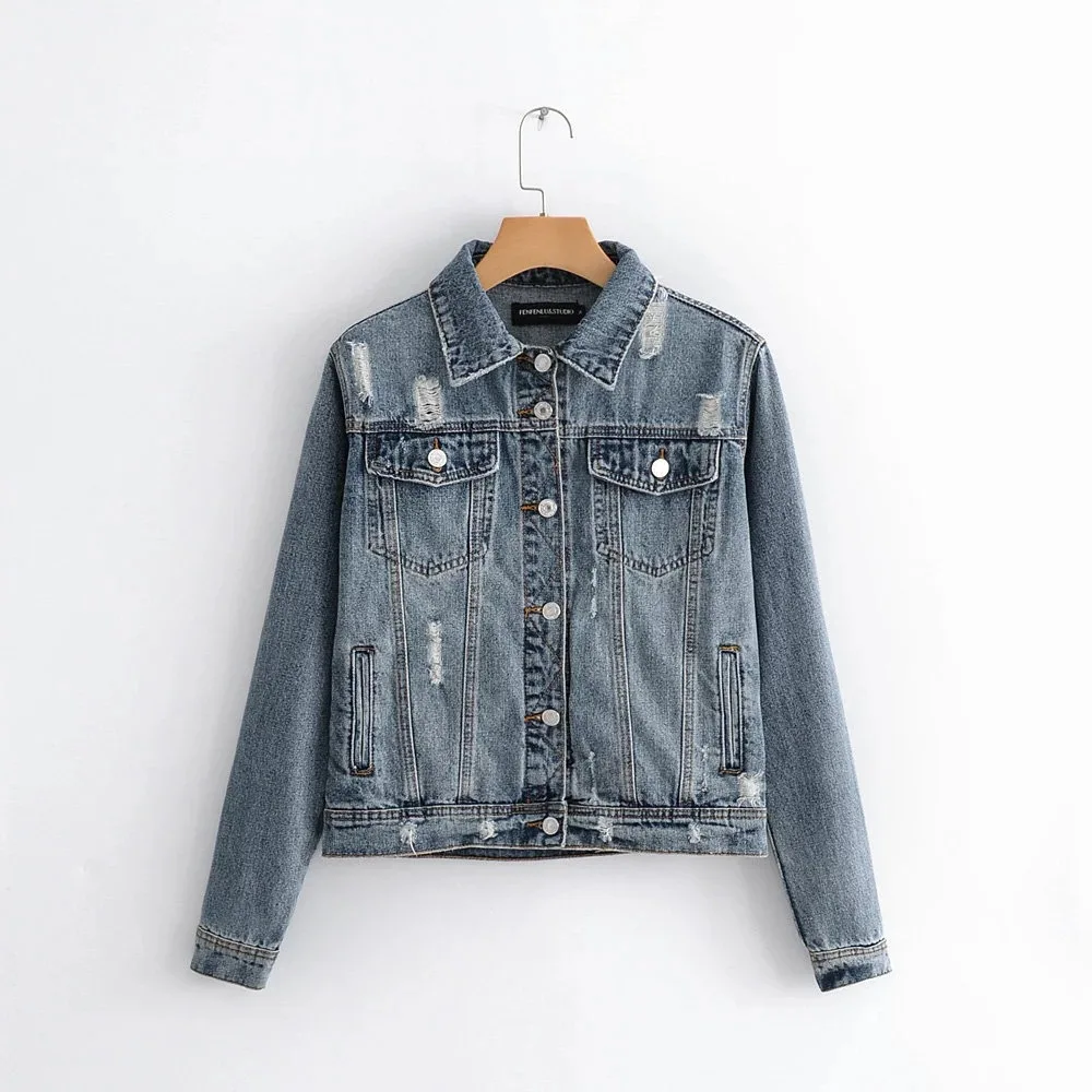

Autumn Clothing Women's 2019 New Style Small Fold-down Collar Single Breasted Jeans Coat Europe And America Loose-Fit Fur Trim D