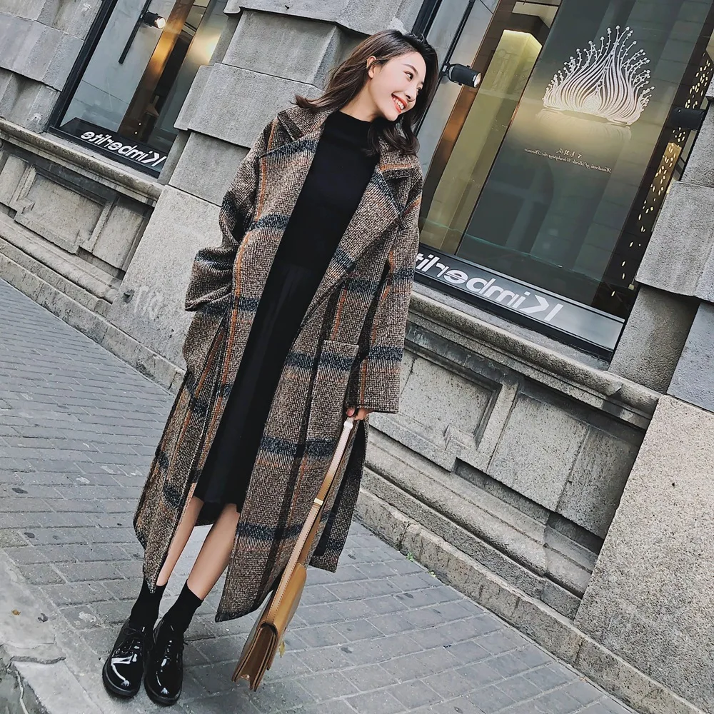 

Photo Shoot 2018 Autumn And Winter New Style WOMEN'S Dress Fashionable Retro British Style Lace-up Waist Hugging Woolen Heavy Wo