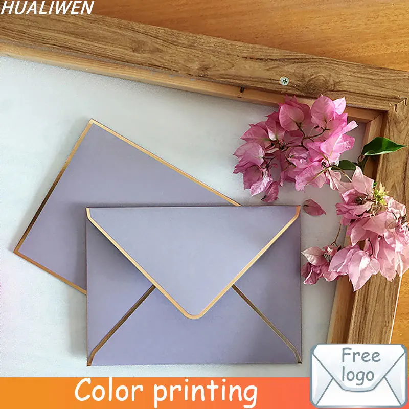 

5Pcs/lot 14*19CM Pearlescent Paper Envelope Retro Bronzing Gold Edge Purple Wedding Business Invitation Envelope Gift Envelope