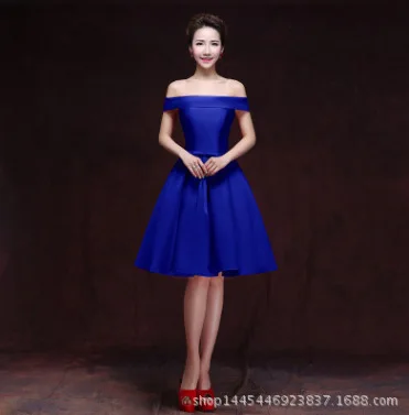 Royal Blue HJZY69# белое кружевное короткое саржа сатин платье подружки невесты свадебное платье тост платье для выпускного вечера - Цвет: Royal Blue