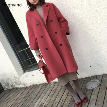 

Wool Women Kawaii All Match New Fashion Double Breasted Coat Womens Coats Autumn Winter New Fashion Simple Comfortable Hot Sale