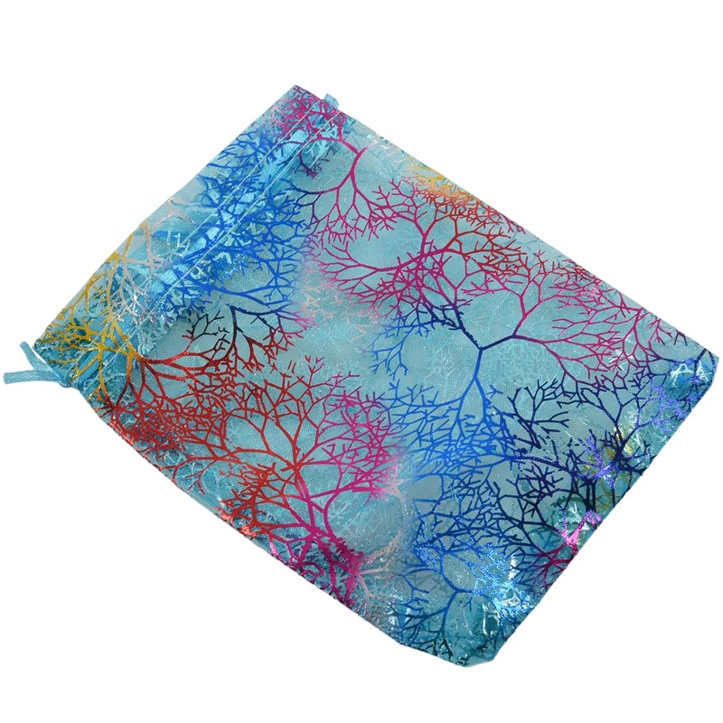 

50Pcs 5x7 Inches Drawstring Organza Bags Jewelry Favor Pouches with Print for Gift,Wedding,Party,Festival (Blue)