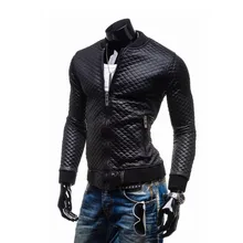 Новинка, тонкая мужская клетчатая стеганая куртка из искусственной кожи, короткая куртка с толстым воротником, повседневная кожаная мотоциклетная куртка Y1