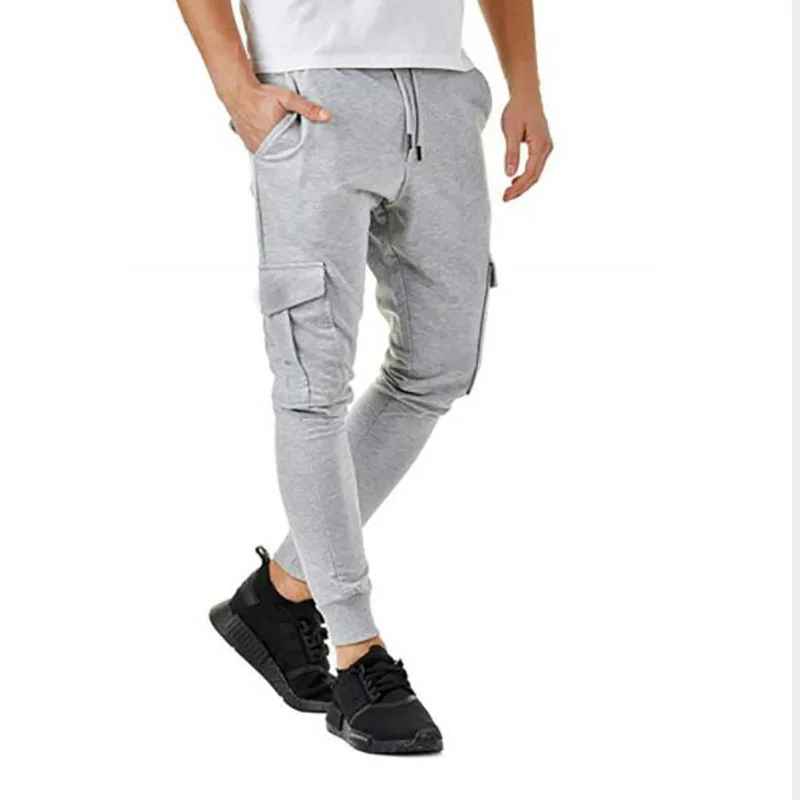 Мужские брюки для отдыха, бодибилдинга, с разрезом, на молнии, для ног, для движения, брюки для бега, спортивные штаны - Цвет: Light grey