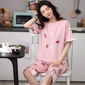 

Soft Shirt&Shorts Sleepwear Women Pajamas Cotton 2PCS Sleep Set Cute Homewear Pink Pyjamas Summer New Home Clothes Nightwear