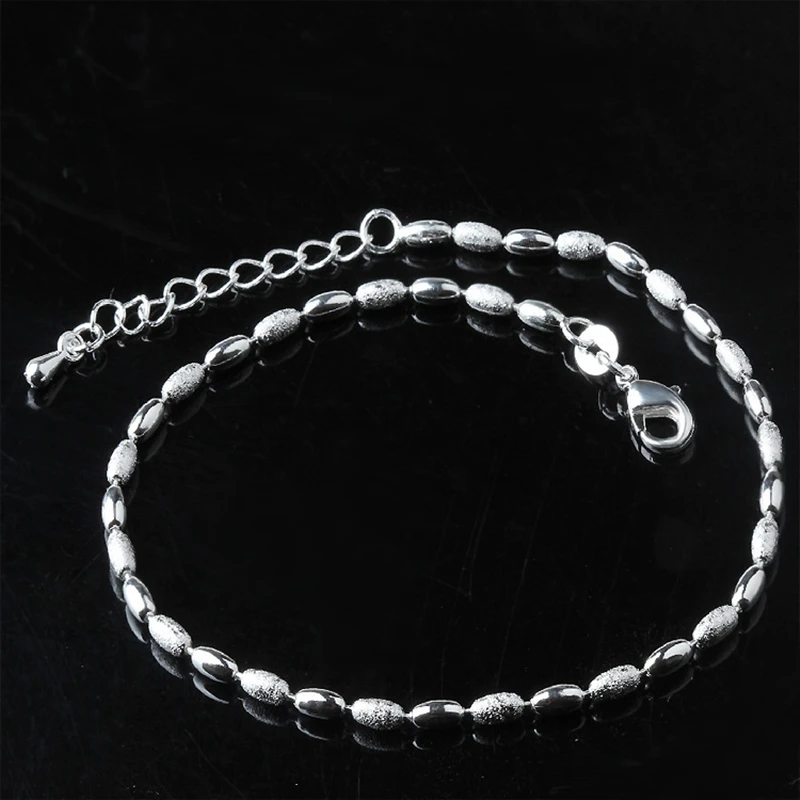 

New Arrival Fashion 925 Sterling Ladies Silver Anklets Olive Kernel Bead Manual Anklet Bracelet For Women & Girl Jewelry