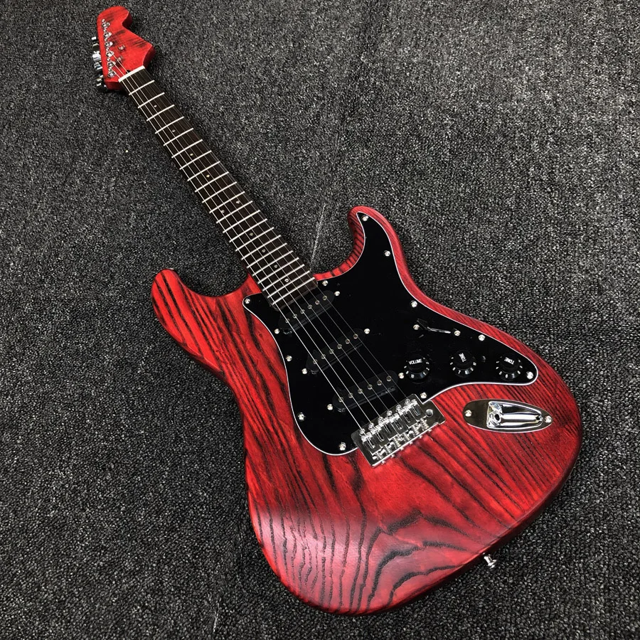 

Swamp Ash Body Electric Guitar LED fretboard Flame Maple Neck Wine Red Free Shipping